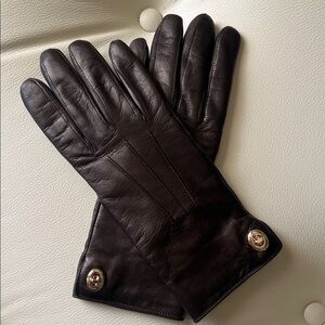 Coach Leather Gloves, Brown and Gold Hardware, Size 7
